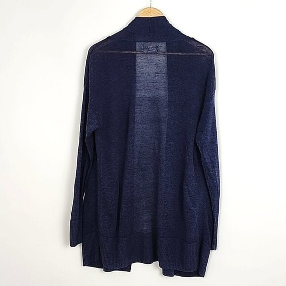Hudson North Women's Knit Linen Blend Navy Long Open Front Cardigan Pockets Sz M - Picture 4 of 9